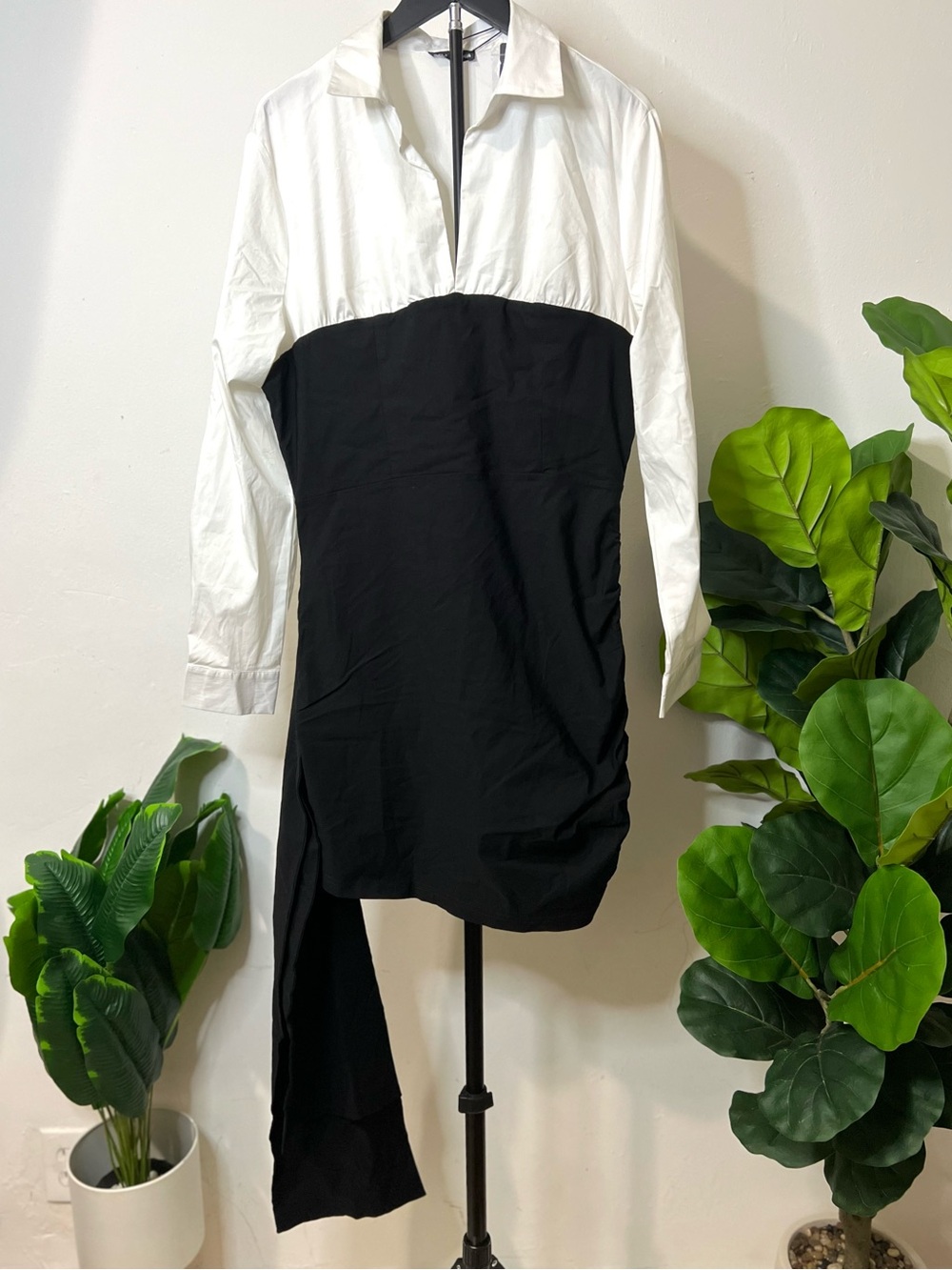 NWT Fashion Nova Beverly Black White Draped Mini Dress Plus Size 1X